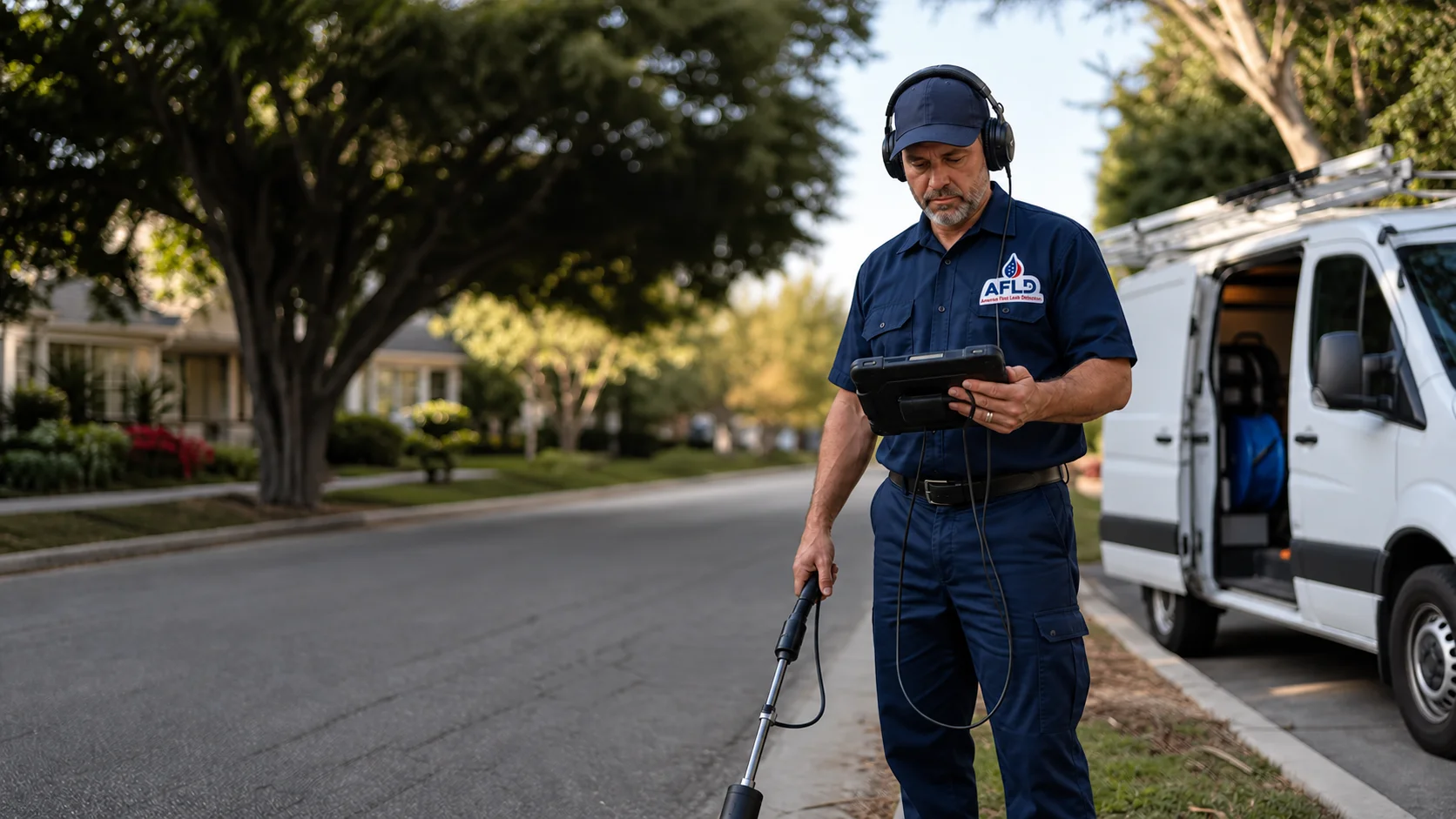 Acoustic specialist investigating an underground water line
