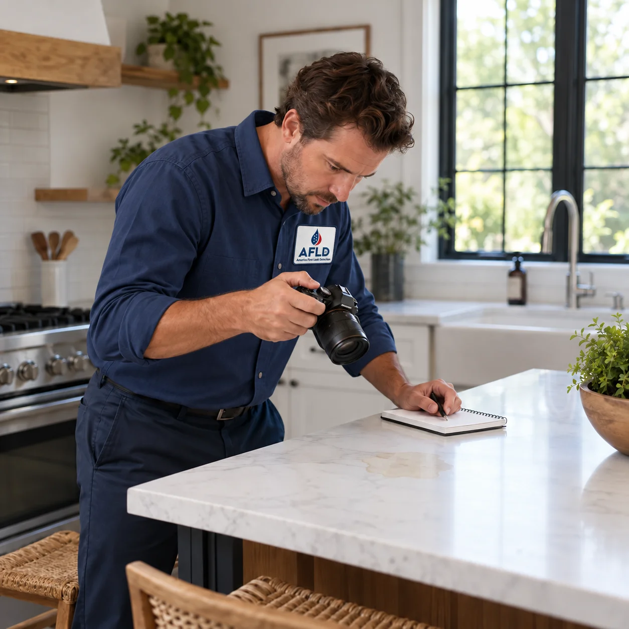 AFLD technician recording moisture observations during a property inspection
